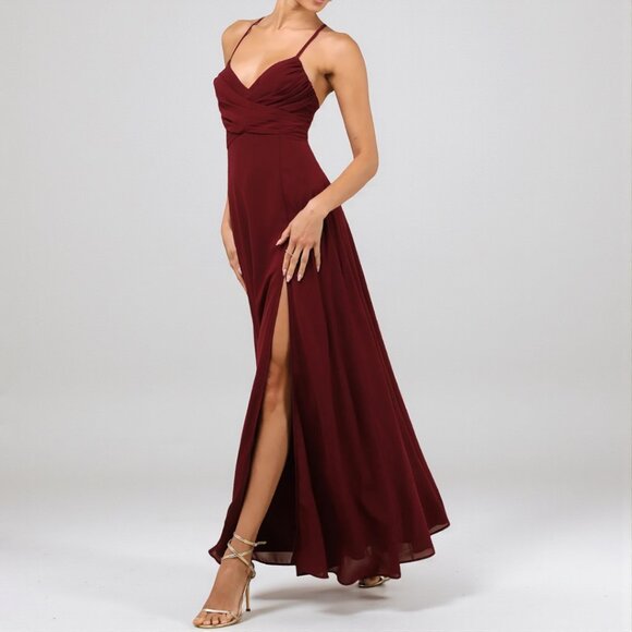 Lulus Event Ready Burgundy Backless Lace-Up Maxi Dress Size Large - Picture 3 of 8